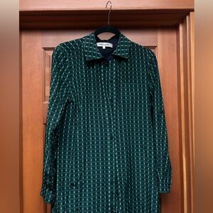 Diane von Furstenburg silk button down shirt dress size 4 / navy and green